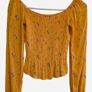Hollister-co Women's Yellow and Orange Crop-top Sz XS